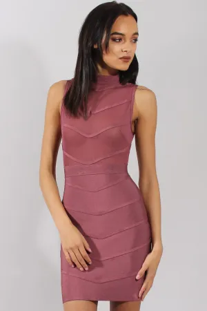 Purple High Neck Sheer Bandage Dress -Nadia