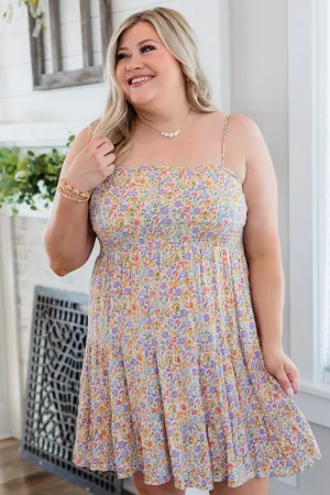 Put A Ring On It Smocked Dress- Orange & Lavender