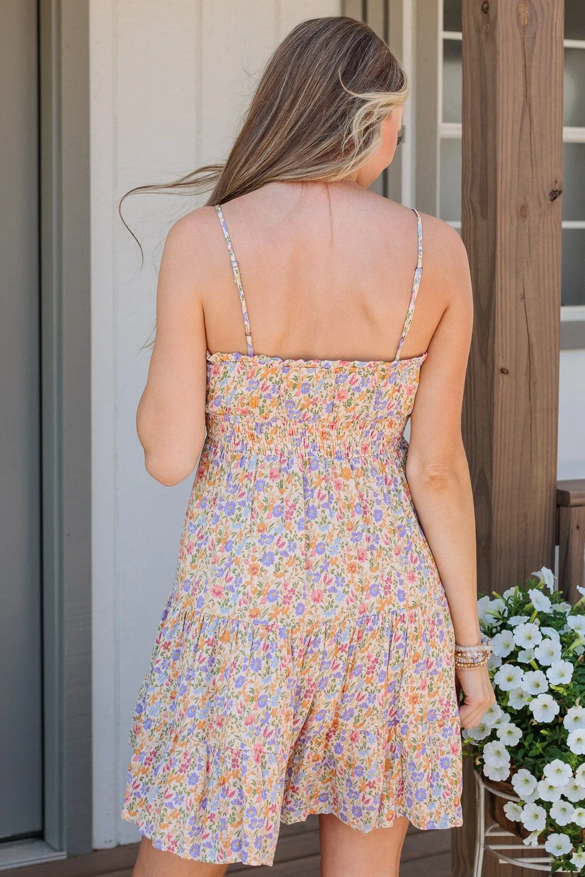 Put A Ring On It Smocked Dress- Orange & Lavender
