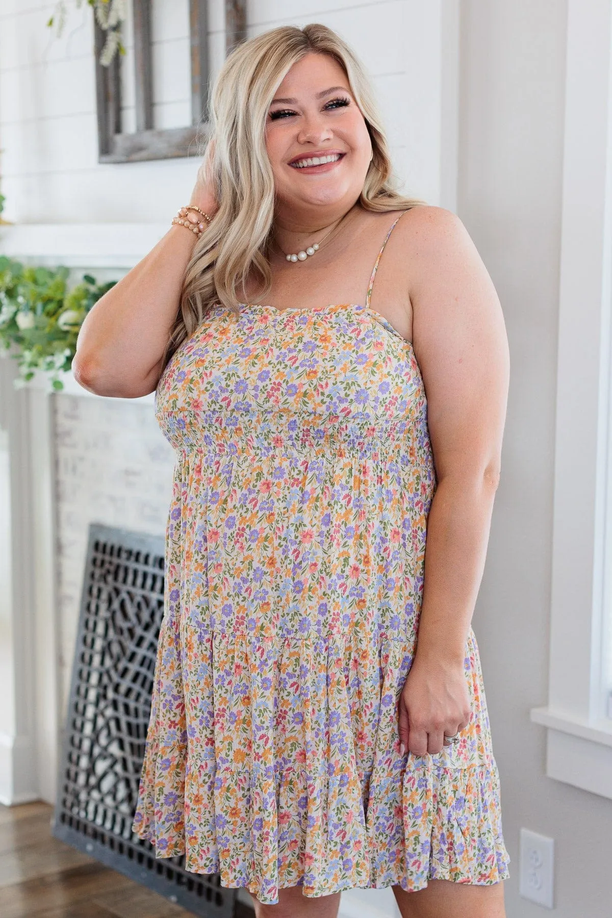 Put A Ring On It Smocked Dress- Orange & Lavender
