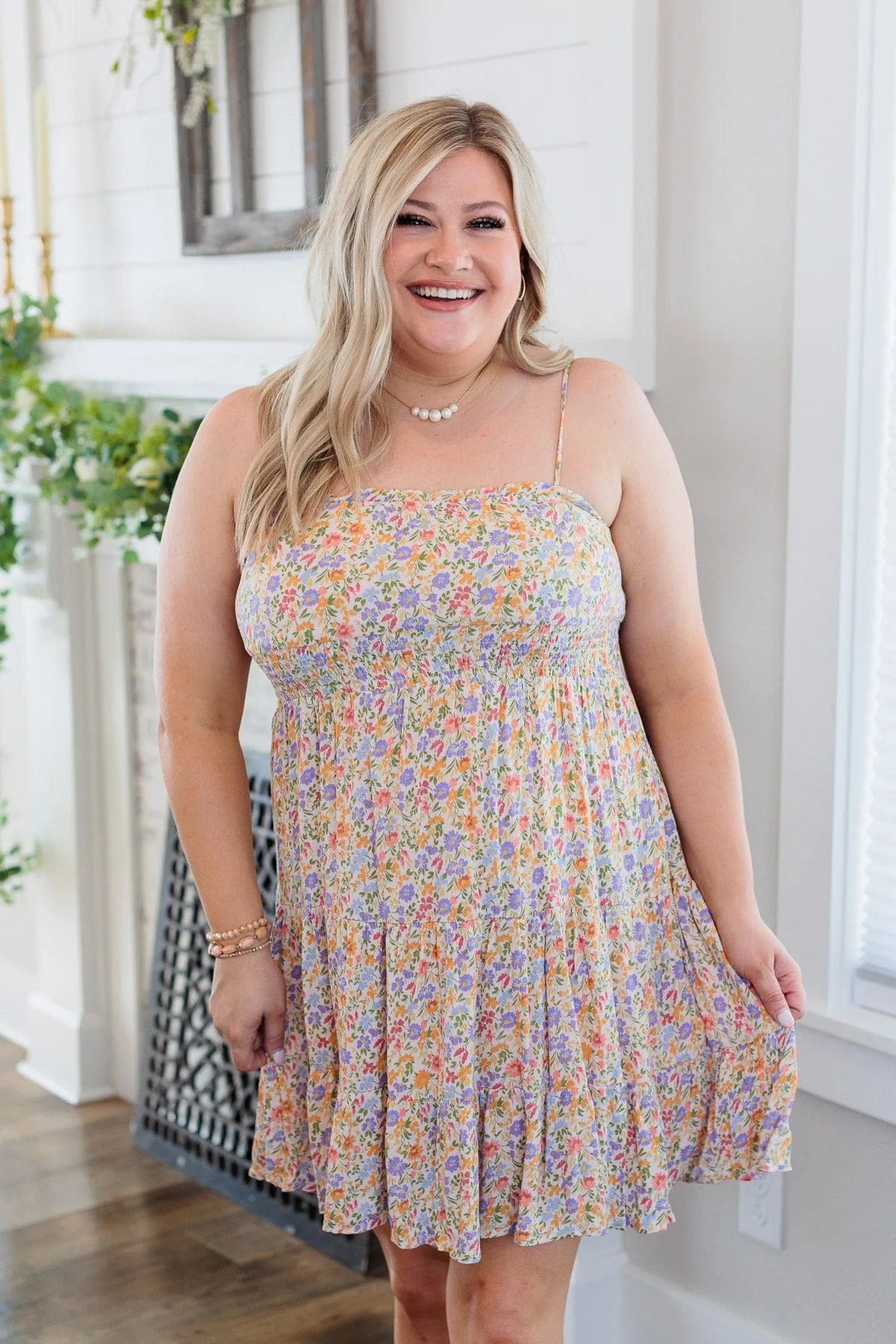 Put A Ring On It Smocked Dress- Orange & Lavender