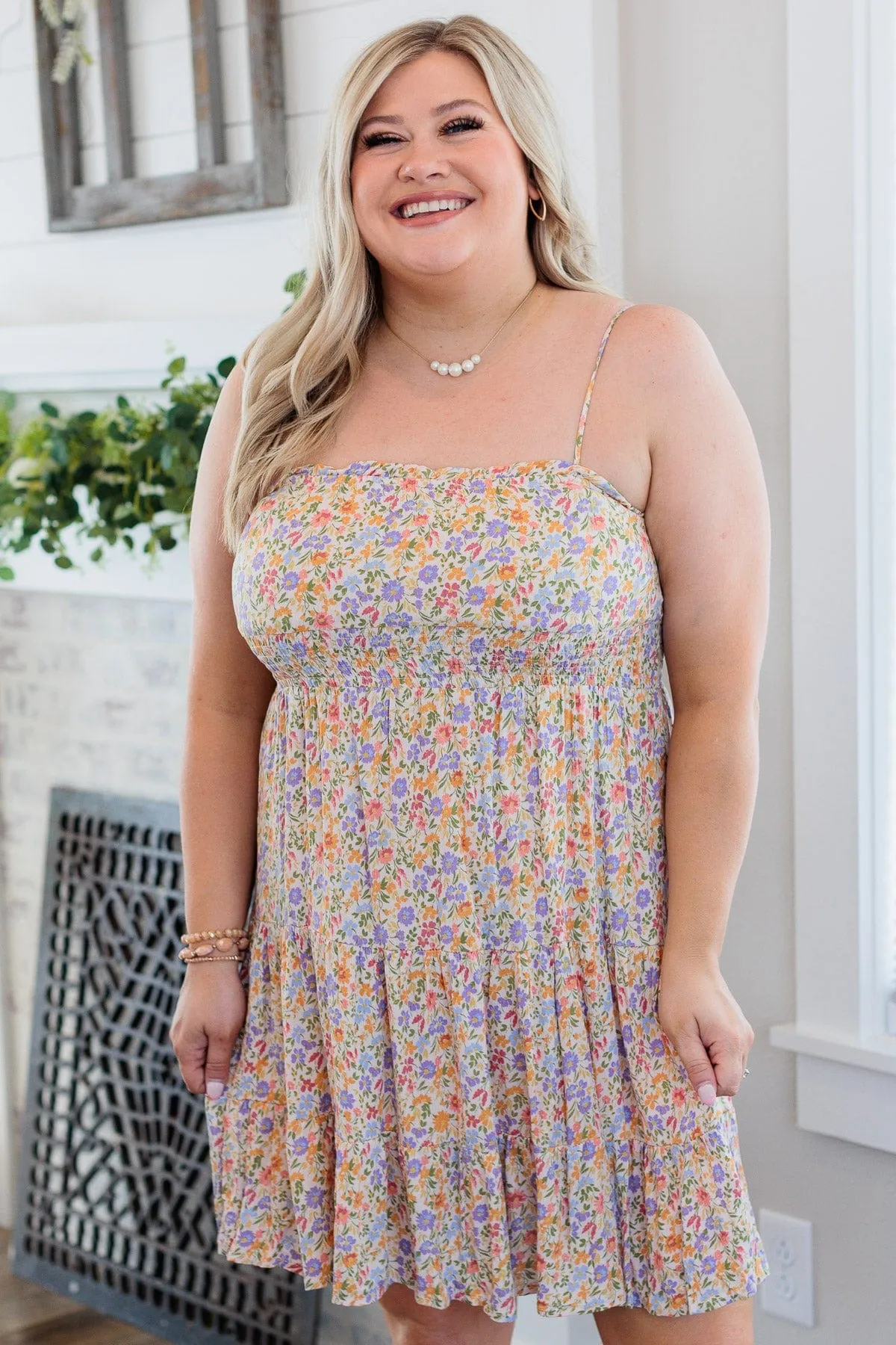 Put A Ring On It Smocked Dress- Orange & Lavender
