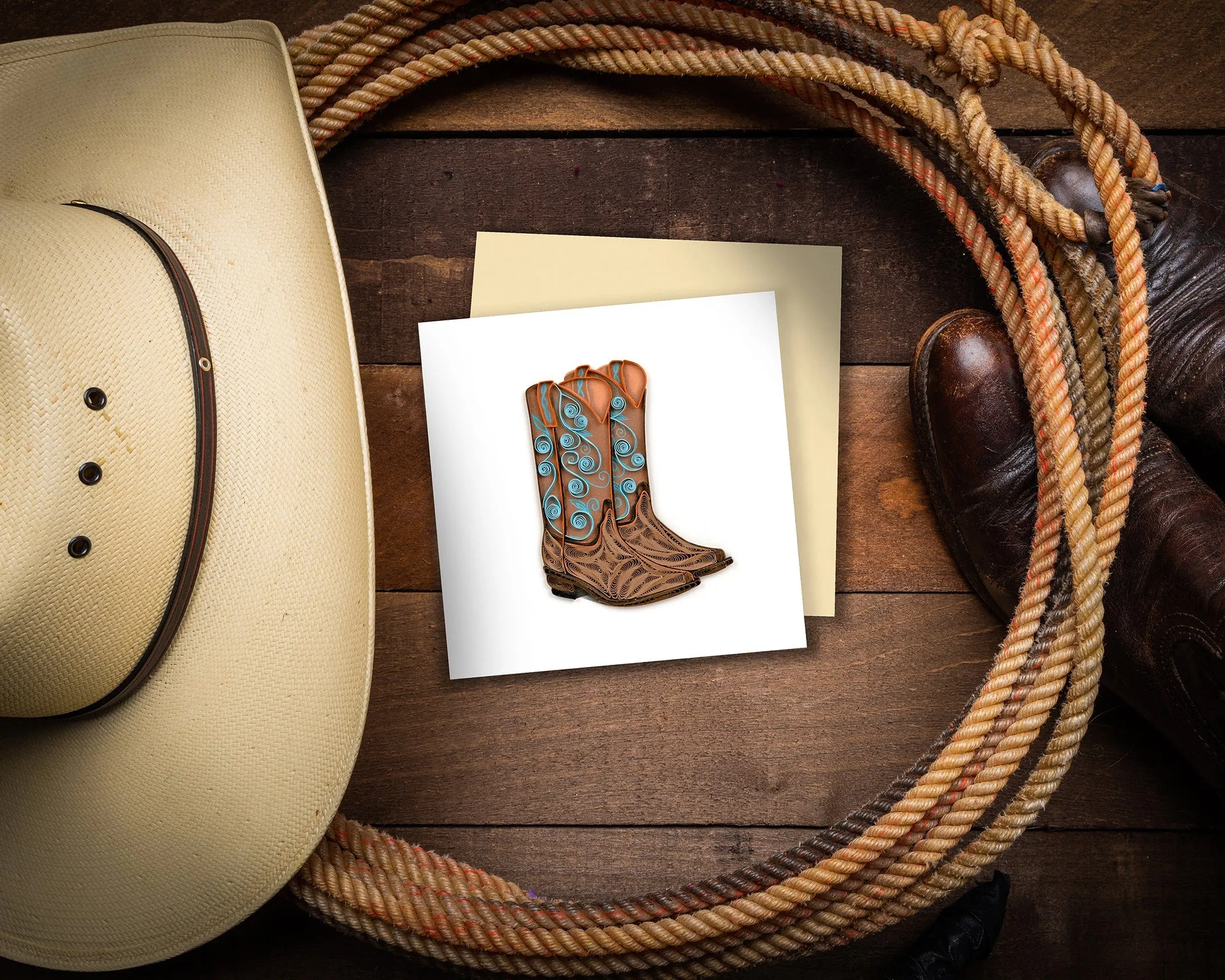 Quilled Cowboy Boots Greeting Card