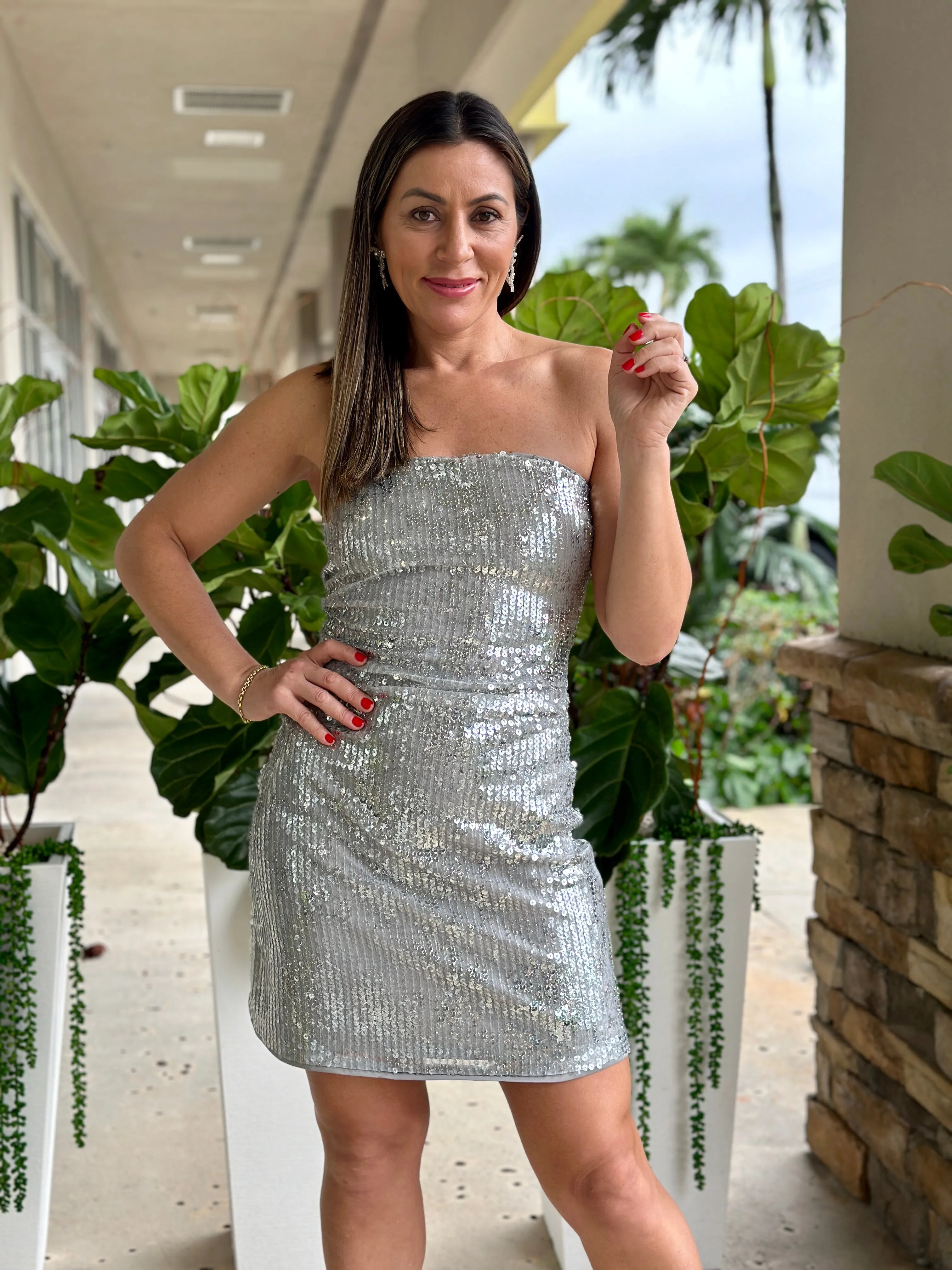 "Chatty" Strapless Sequins Mini Dress