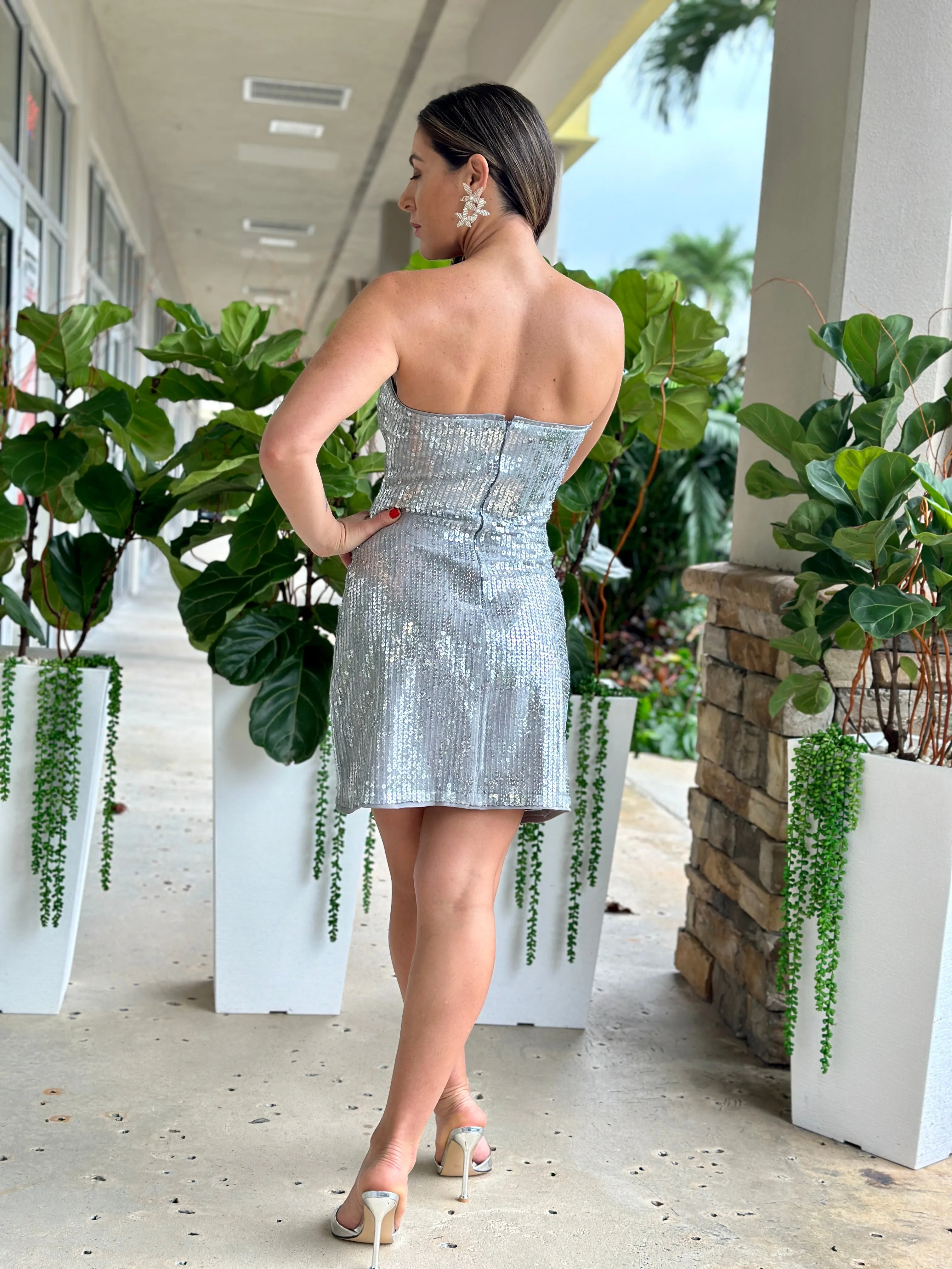 "Chatty" Strapless Sequins Mini Dress