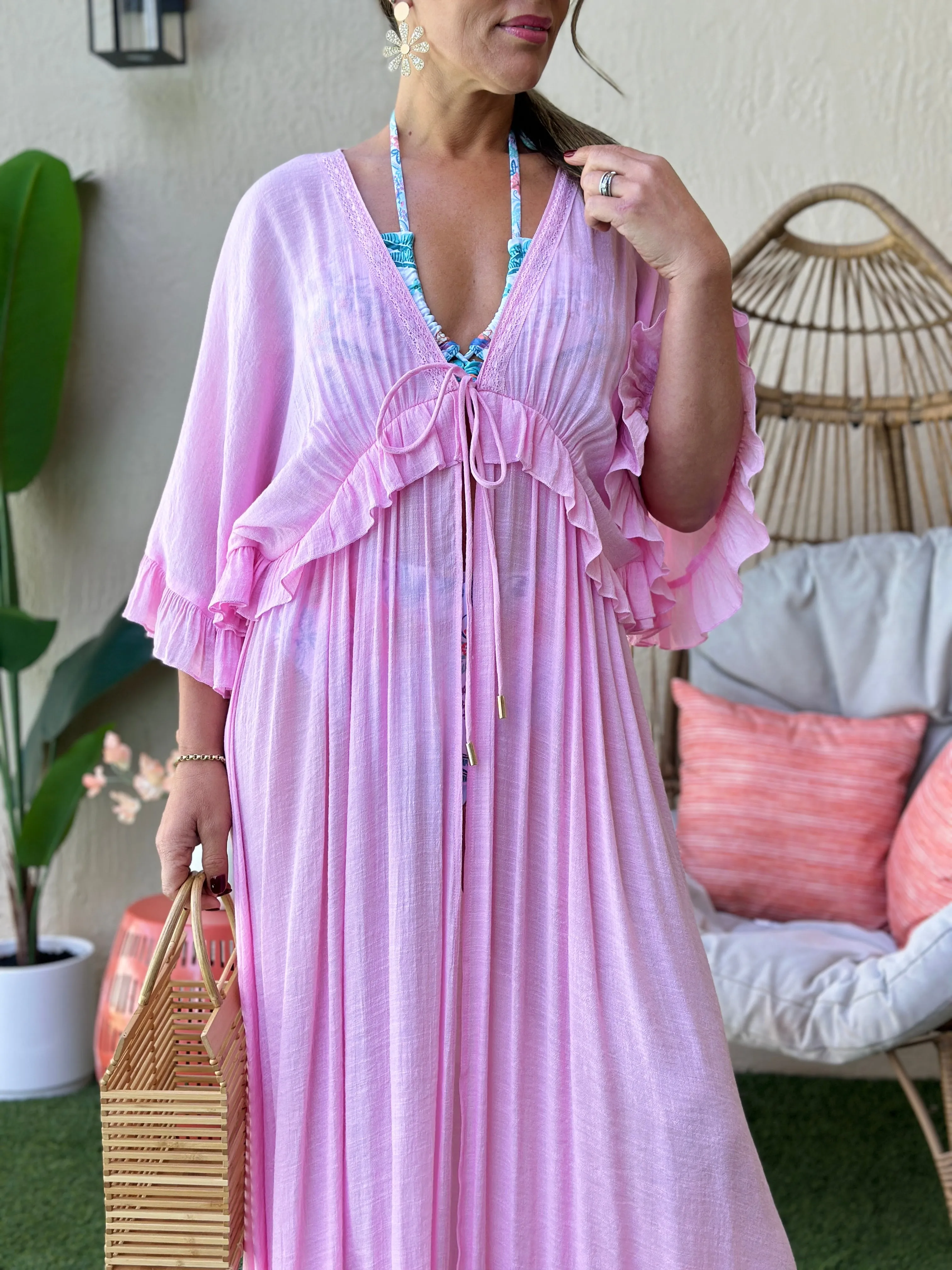 "Lulu" Ruffles Short Sleeve Cover Up Cardigan