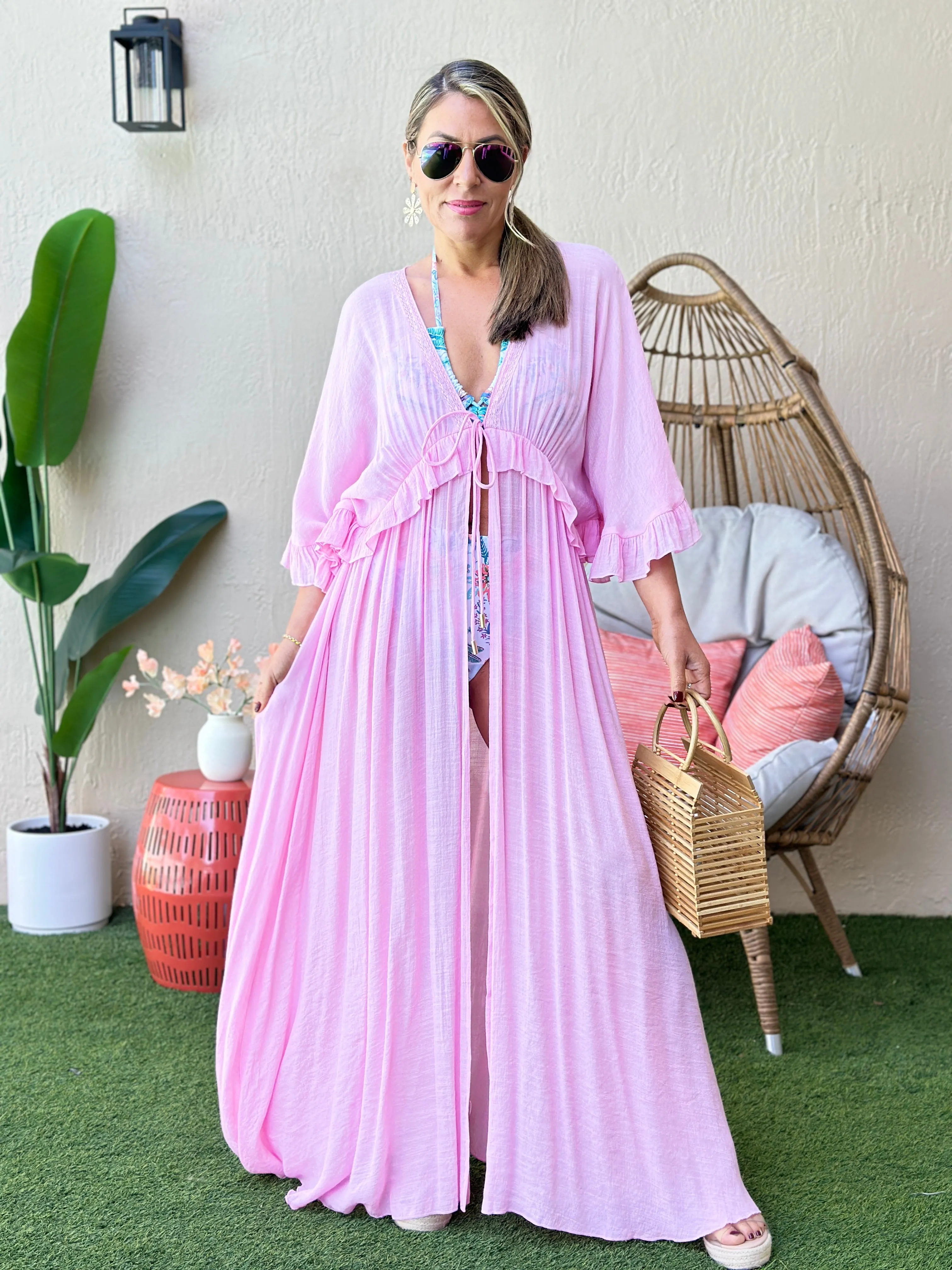 "Lulu" Ruffles Short Sleeve Cover Up Cardigan
