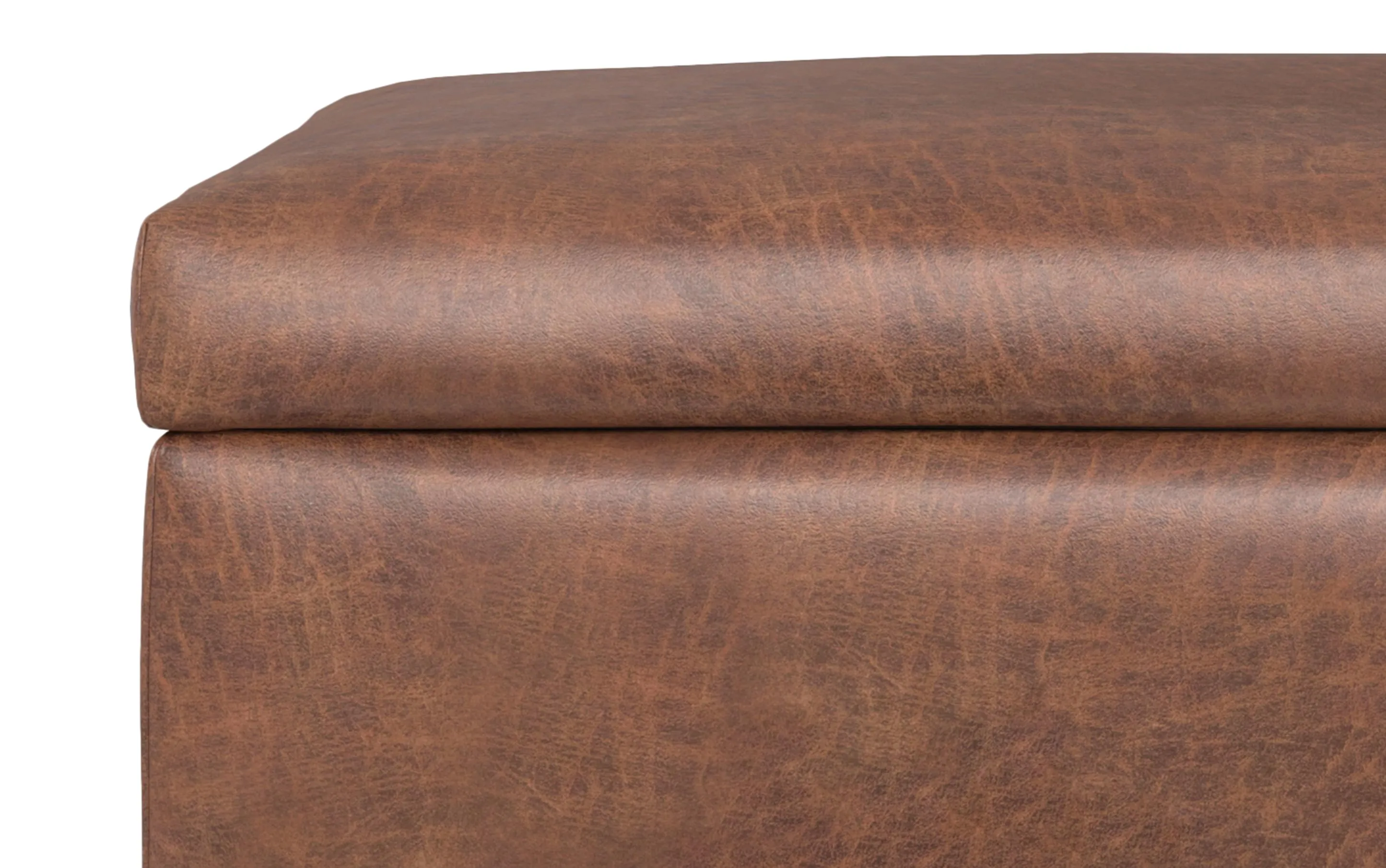 Rebecca Large Coffee Table Storage Ottoman with Lift up Lid in Distressed Vegan Leather
