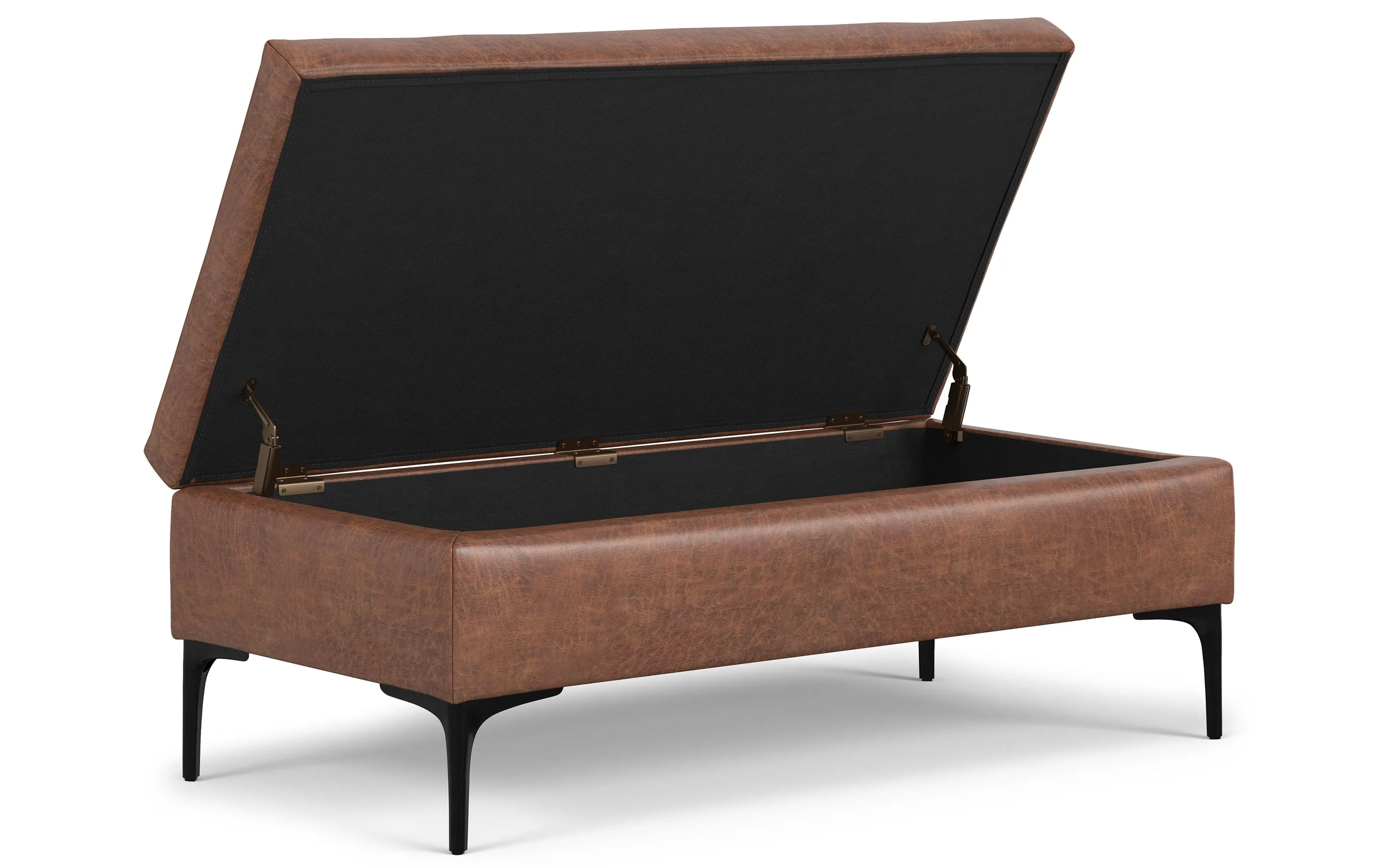 Rebecca Large Coffee Table Storage Ottoman with Lift up Lid in Distressed Vegan Leather