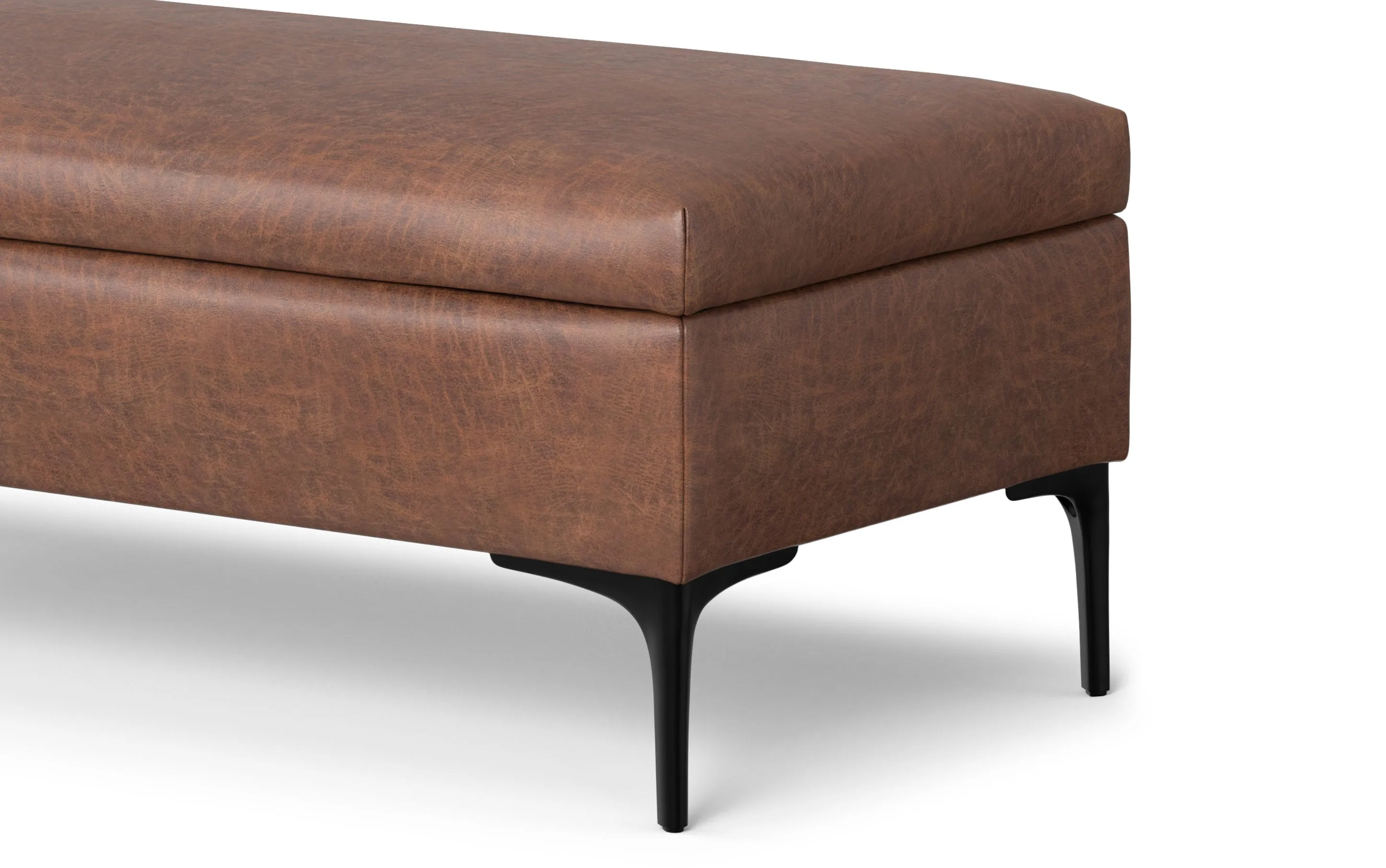 Rebecca Large Coffee Table Storage Ottoman with Lift up Lid in Distressed Vegan Leather