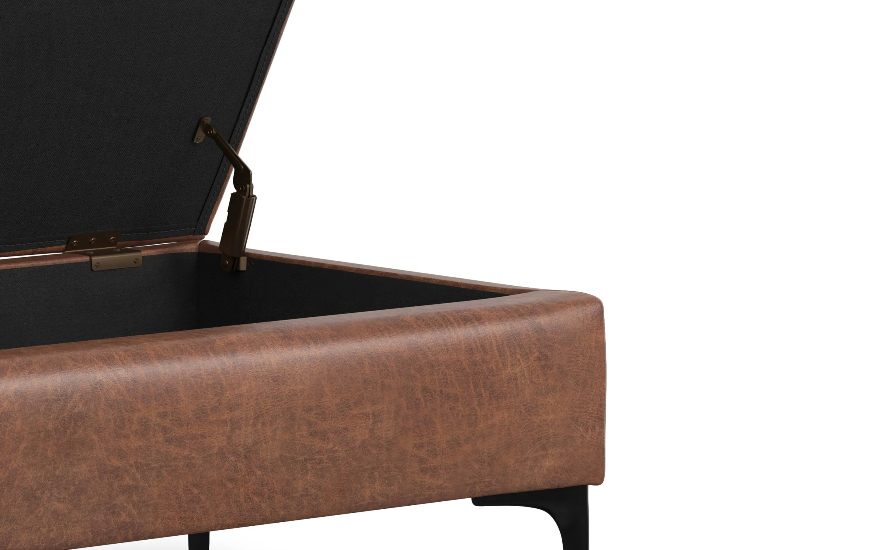 Rebecca Large Coffee Table Storage Ottoman with Lift up Lid in Distressed Vegan Leather