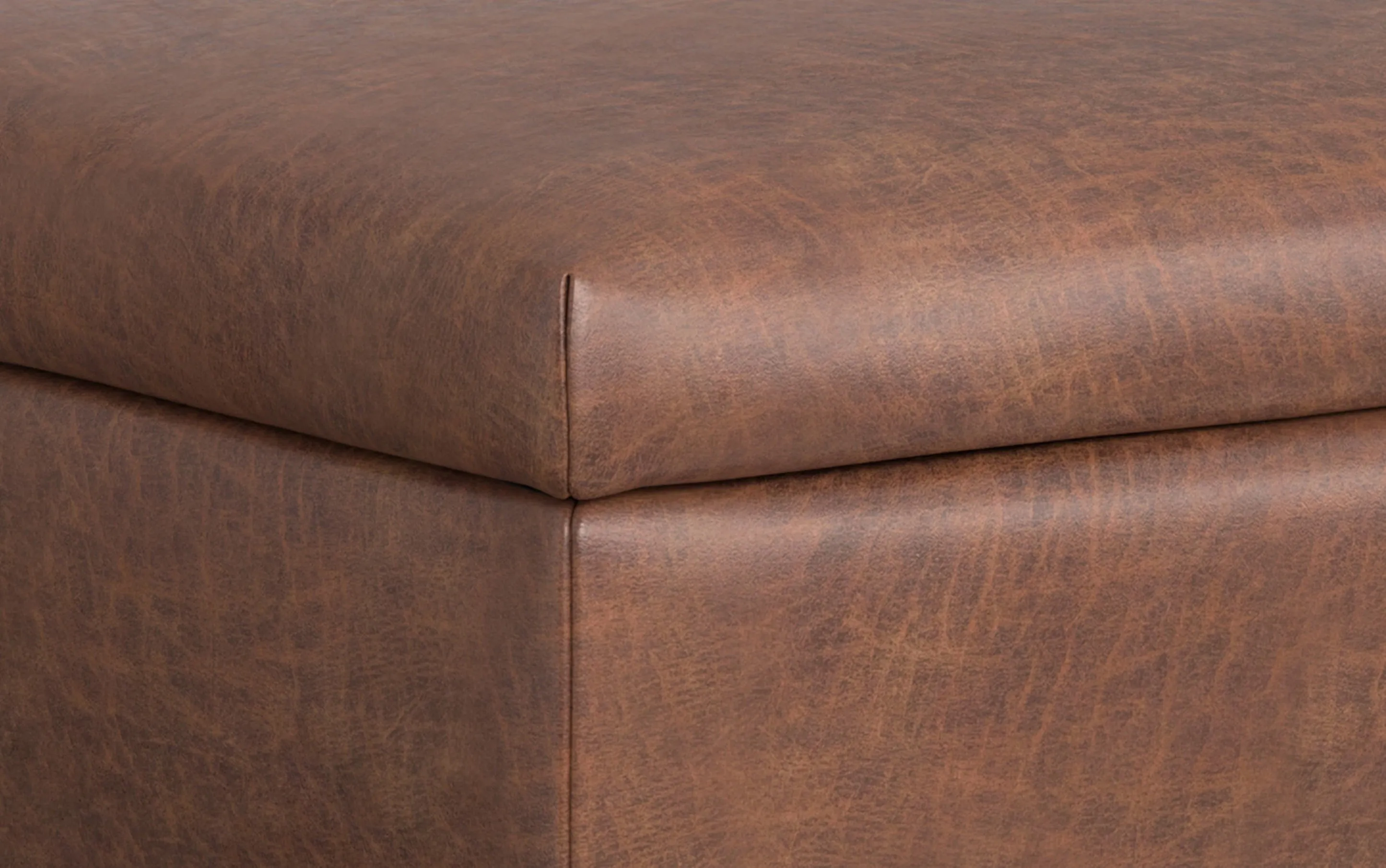 Rebecca Large Coffee Table Storage Ottoman with Lift up Lid in Distressed Vegan Leather