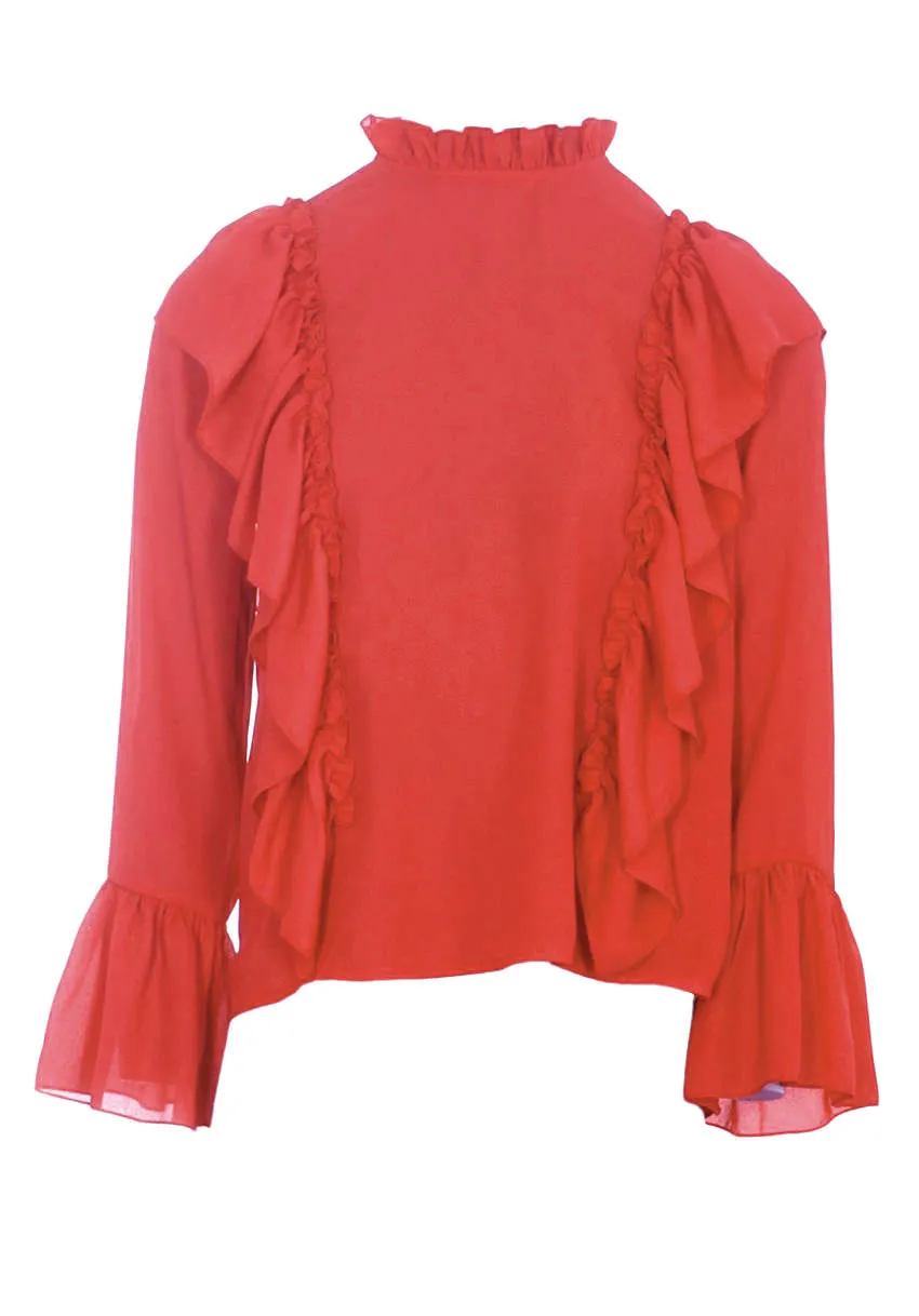 Red Frill Long Sleeved Top