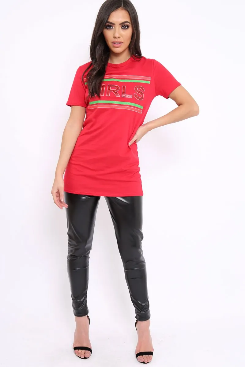 Red Girls Slogan T-shirt - Emlyn