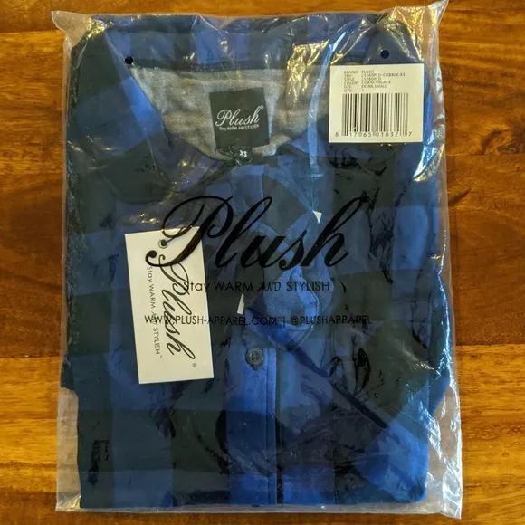 REVOLVE x PLUSH Buffalo Plaid Pajama Set &amp; Scrunchie, Blue XS NWT