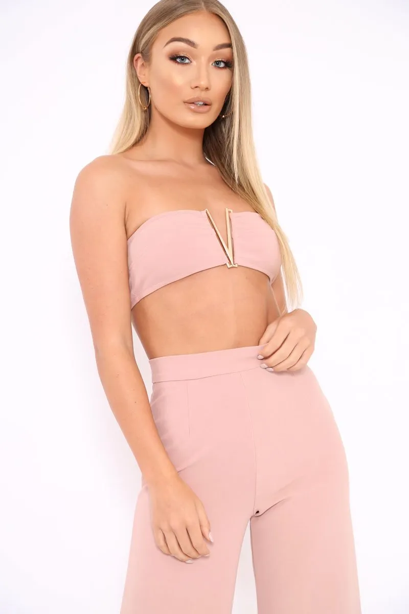 Rose Deep Plunge Metal V Boobtube - Karolynn