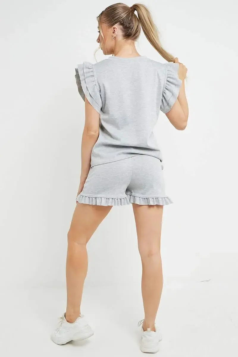 Ruffle Sleeve Crop Top & Shorts Bodycon Co-ord 2PCS
