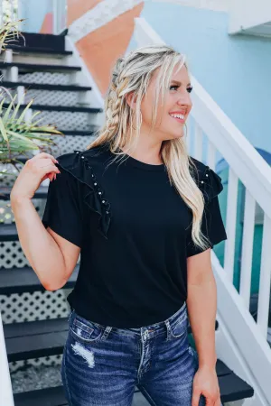 Ruffles and Rhinestones Top - Black