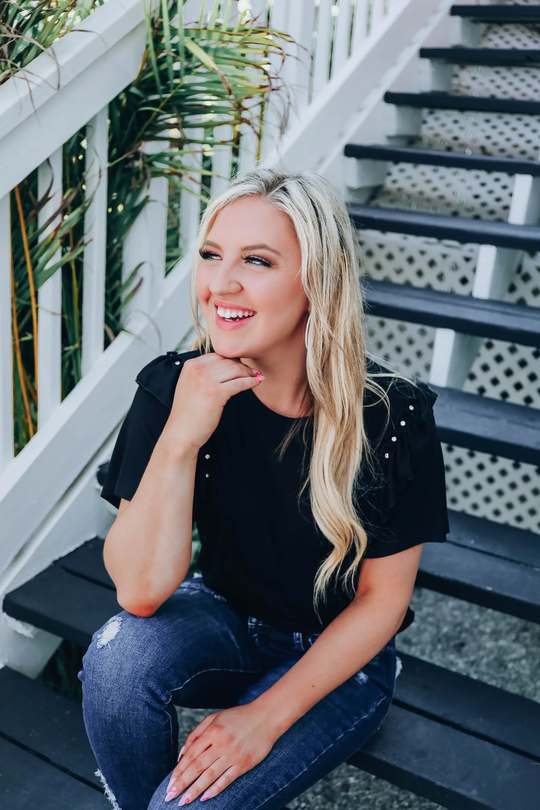 Ruffles and Rhinestones Top - Black