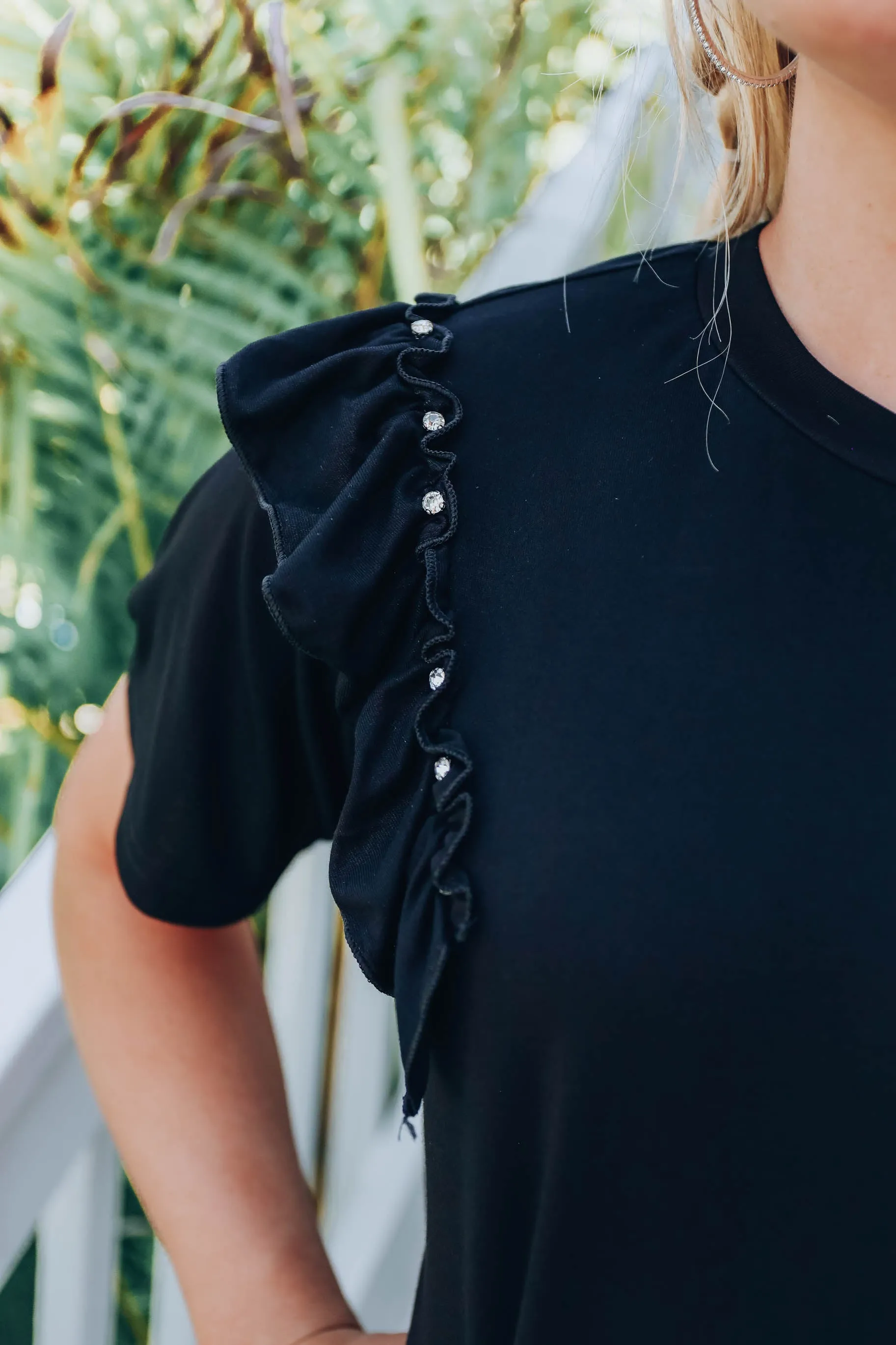 Ruffles and Rhinestones Top - Black