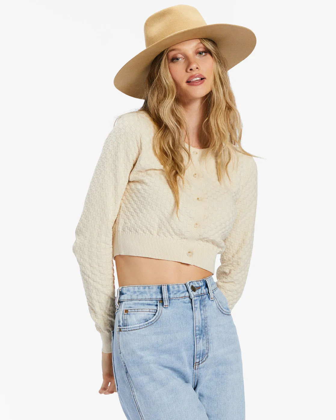 SHE DANCES CARDIGAN - CREAM CHECKERED
