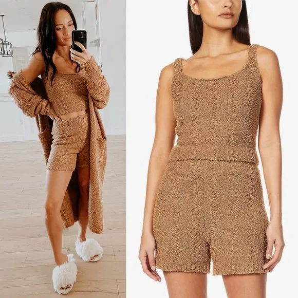 Skims Cozy Knit Tank and Shorts Set Camel Size Small Medium