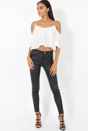 Skinny Fit High Waisted Leather Look Jeans - Bianca