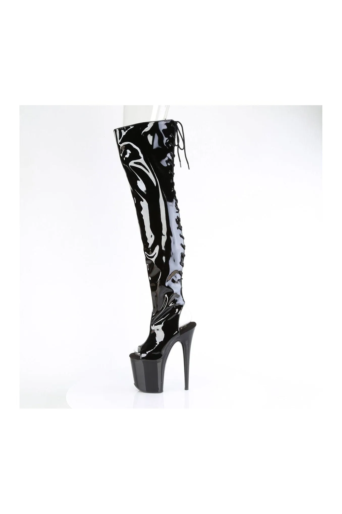 SS-FLAMINGO-3017 Black Patent Thigh Boot
