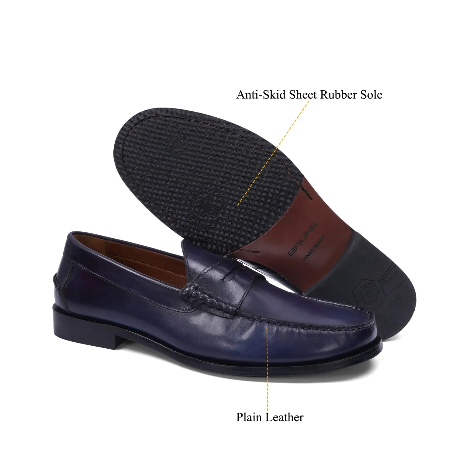 Stitched Loafer in Genuine Blue Leather