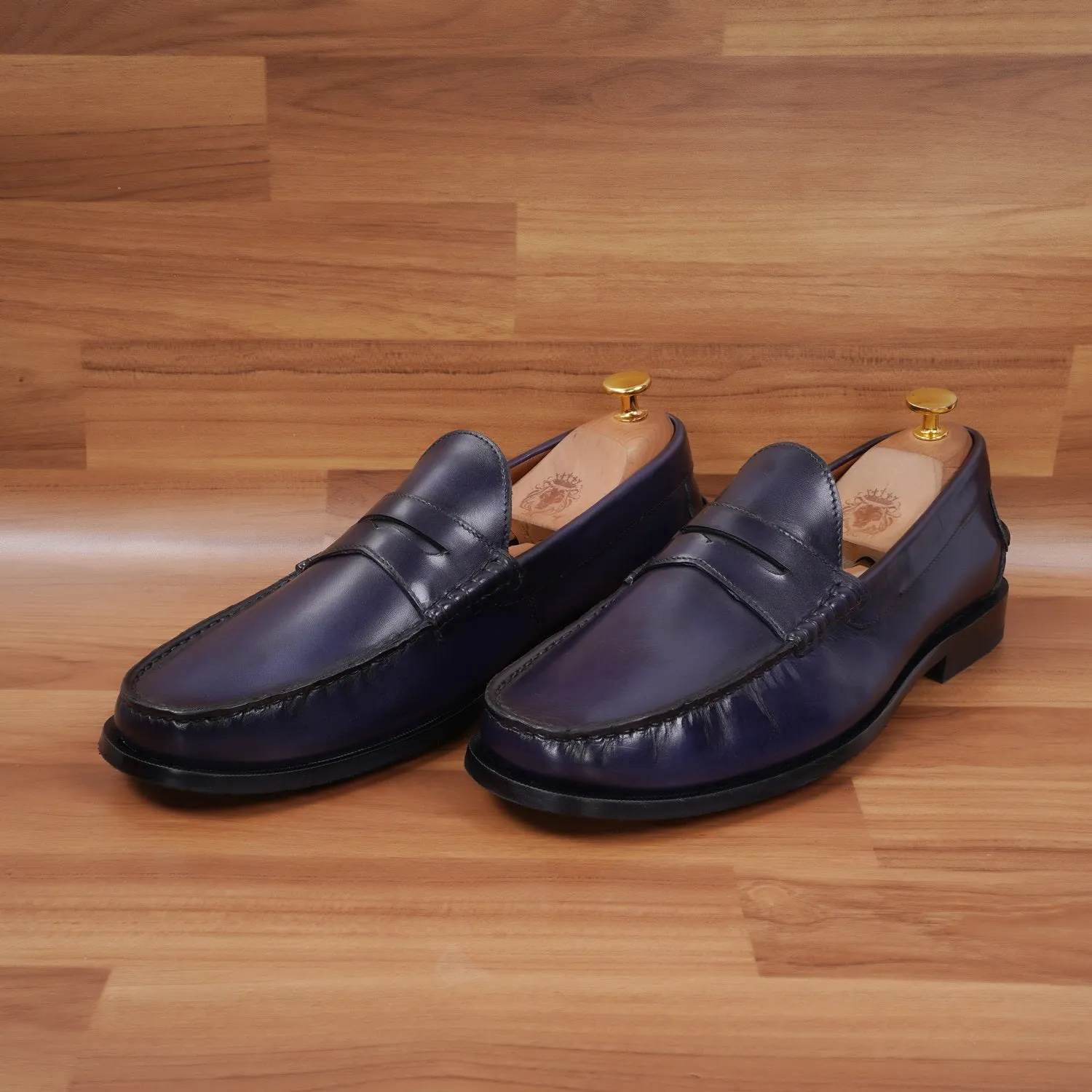 Stitched Loafer in Genuine Blue Leather