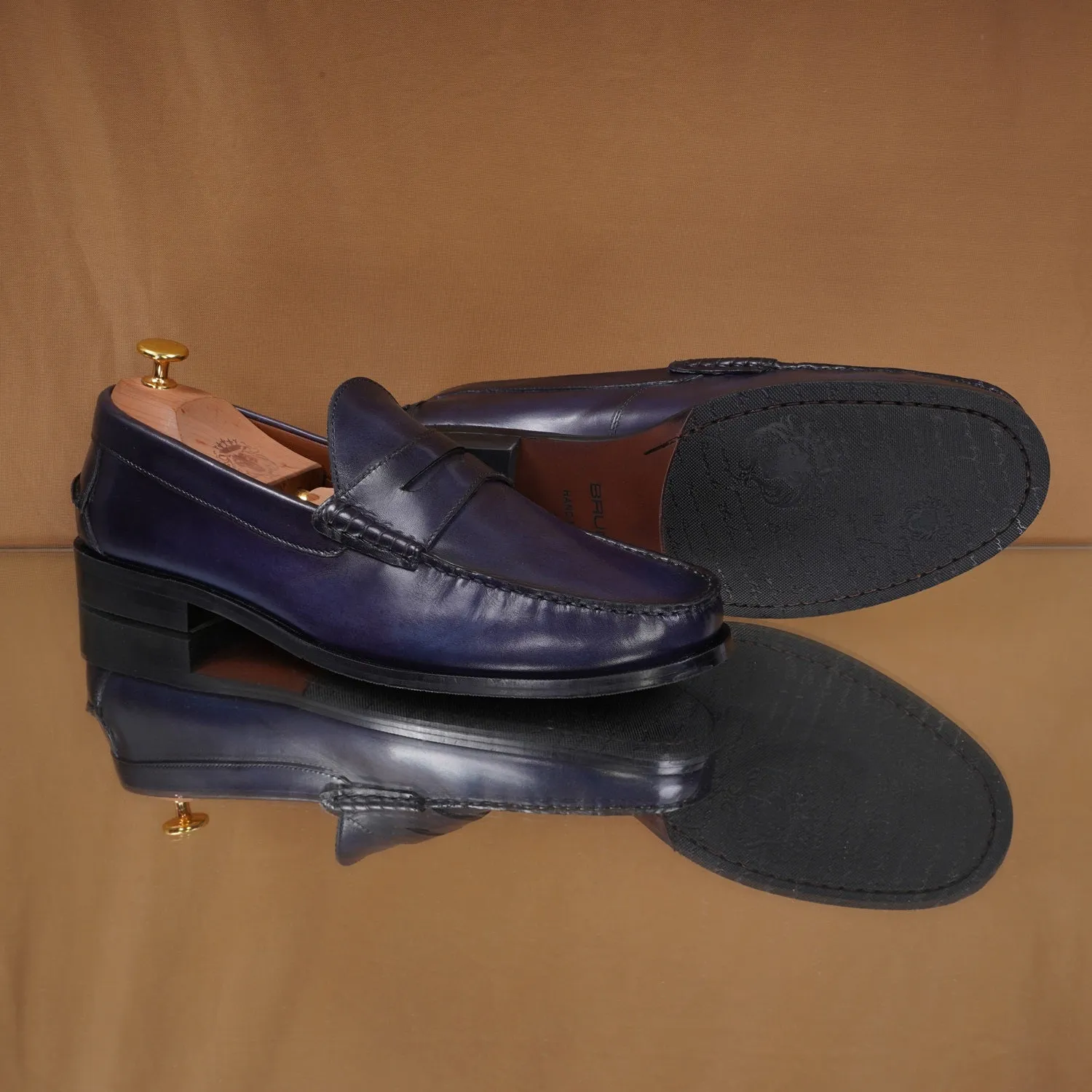 Stitched Loafer in Genuine Blue Leather