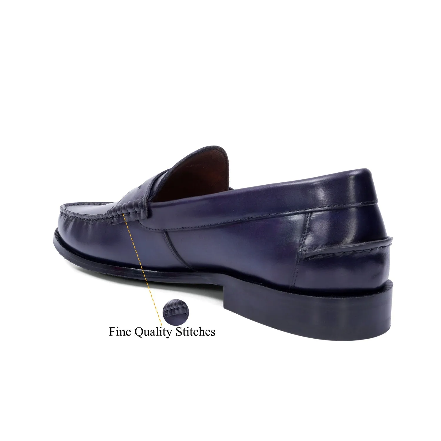 Stitched Loafer in Genuine Blue Leather