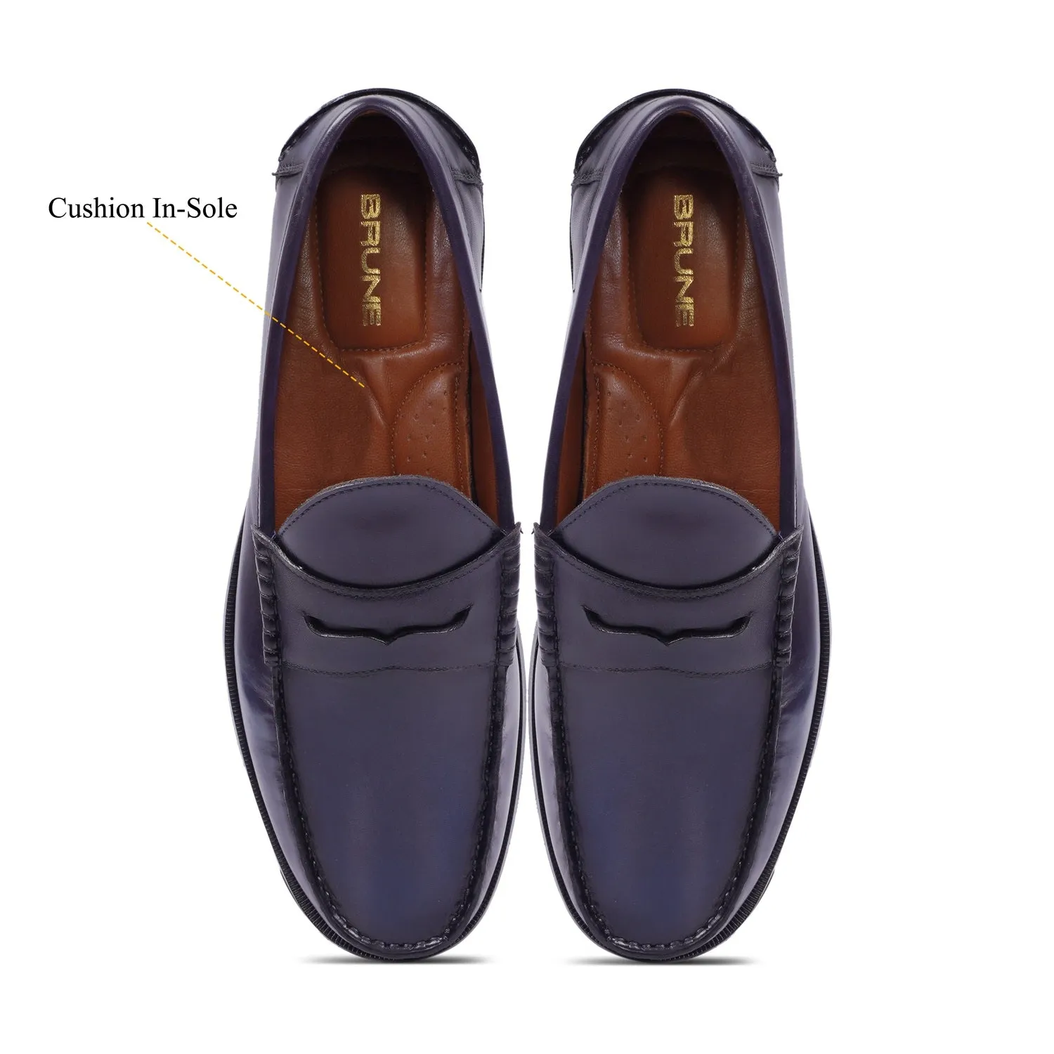 Stitched Loafer in Genuine Blue Leather
