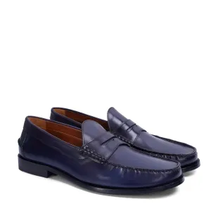 Stitched Loafer in Genuine Blue Leather