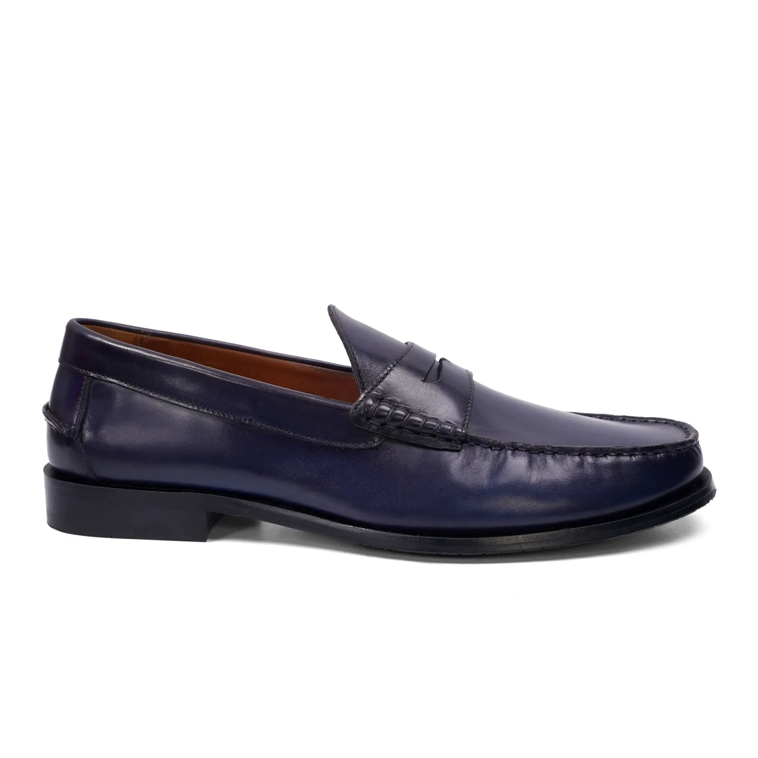 Stitched Loafer in Genuine Blue Leather