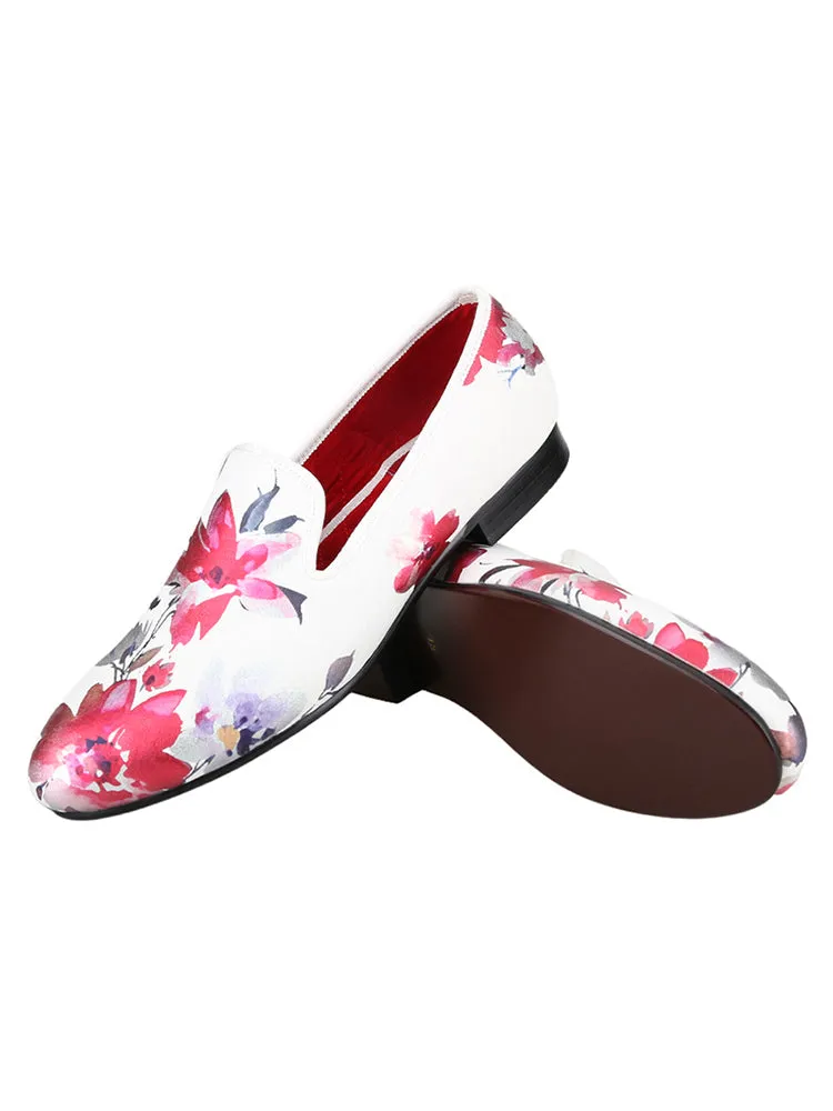 Summer new style white stretch fabric Chinese painting style men's handmade loafers trendy new Chinese fashion slip-on shoes