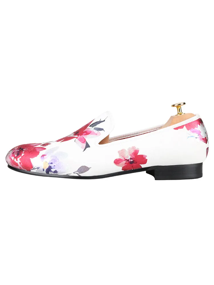 Summer new style white stretch fabric Chinese painting style men's handmade loafers trendy new Chinese fashion slip-on shoes