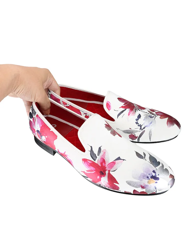 Summer new style white stretch fabric Chinese painting style men's handmade loafers trendy new Chinese fashion slip-on shoes
