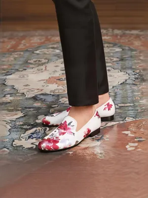 Summer new style white stretch fabric Chinese painting style men's handmade loafers trendy new Chinese fashion slip-on shoes