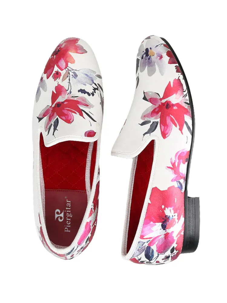 Summer new style white stretch fabric Chinese painting style men's handmade loafers trendy new Chinese fashion slip-on shoes