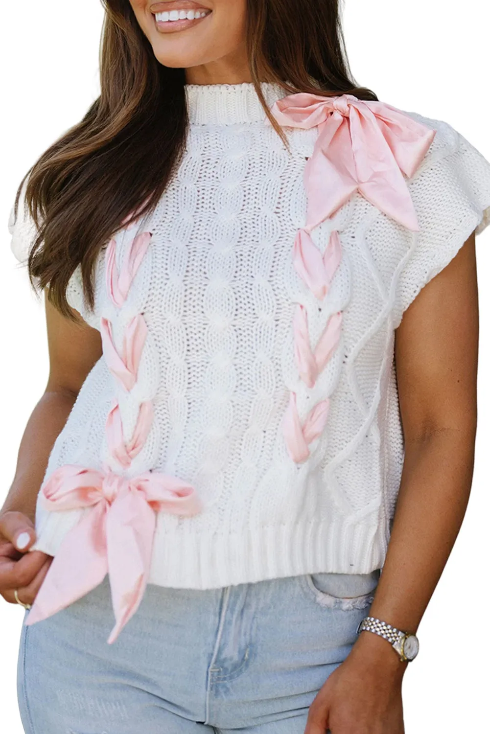 Sweet As Can Be White Cable Knit Top