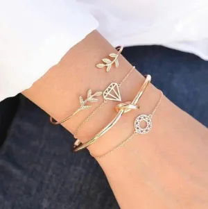 Tocona 4pcs/Set Bohemia Leaf Knot Hand Bracelet