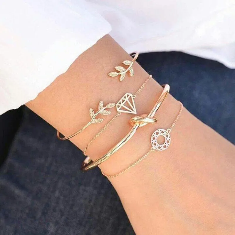 Tocona 4pcs/Set Bohemia Leaf Knot Hand Bracelet