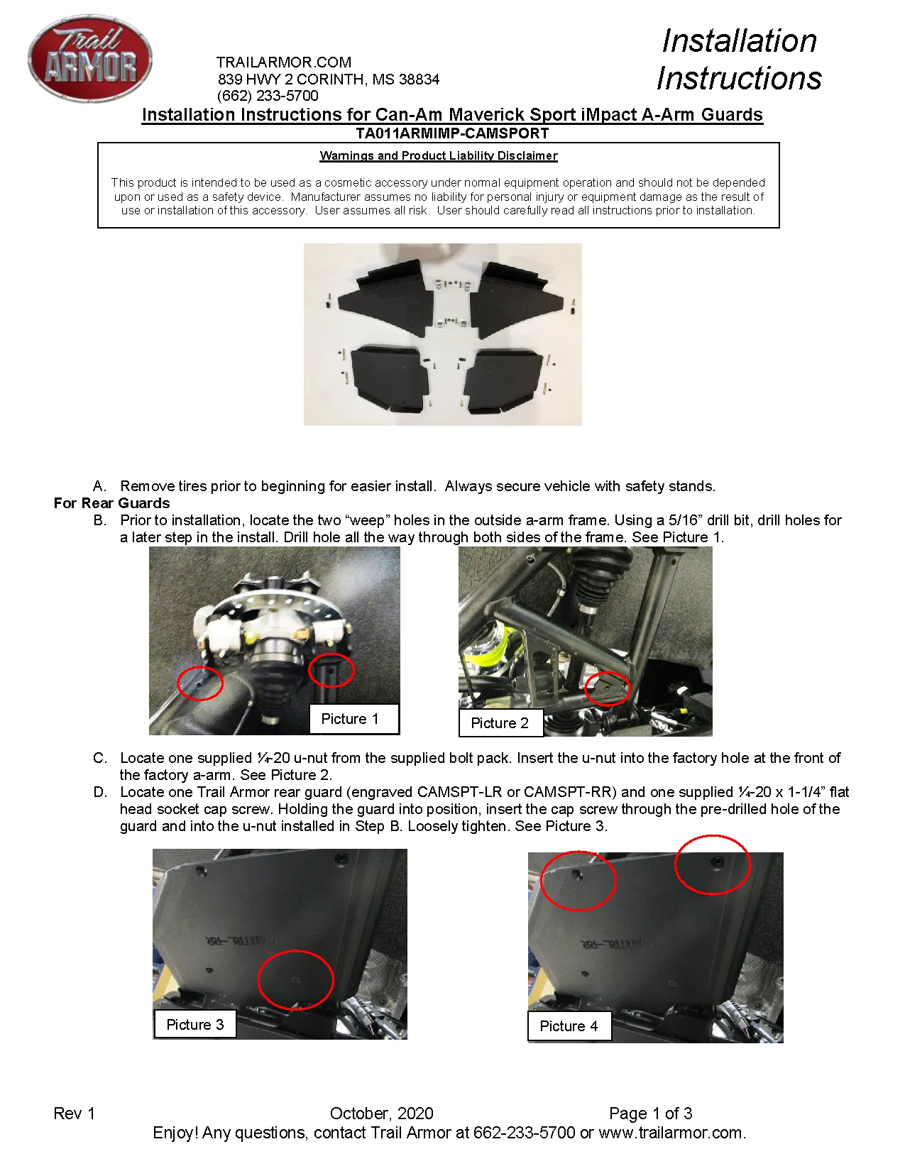 Trail Armor 2019 - 2022 Can Am Maverick Sport, 2019 - 2023 Maverick Sport DPS, Maverick Sport Max DPS, 2021 - 2023 Commander DPS 1000, Commander Max DPS 1000, 2022 - 2023 Commander DPS 700 and Commander XT 700  iMpact A-Arm Guards