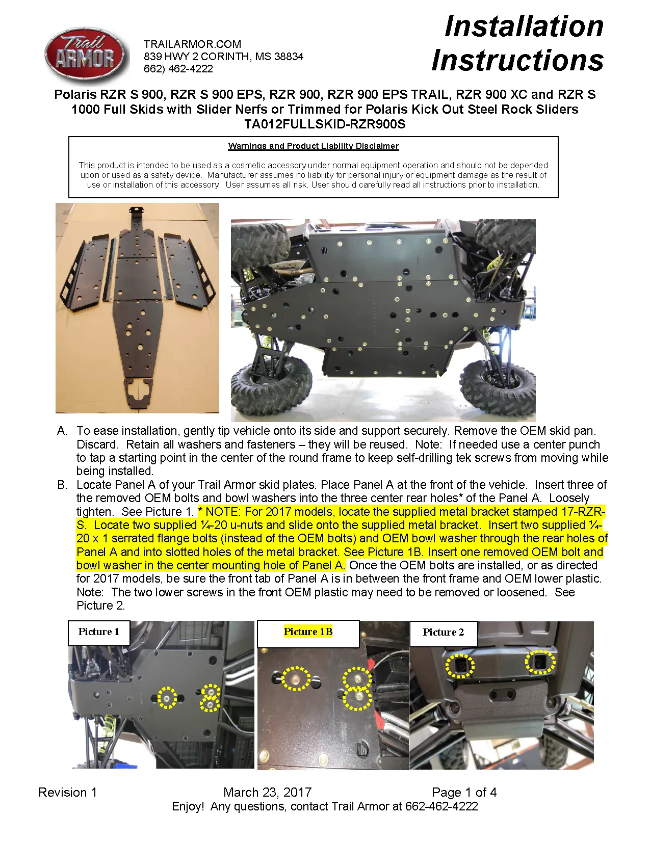 Trail Armor Polaris RZR S 900, RZR S 900 EPS, RZR 900, RZR 900 EPS TRAIL, RZR 900 XC and RZR S 1000 Full Skids with Slider Nerfs or Trimmed for Polaris Kick Out Steel Rock Sliders