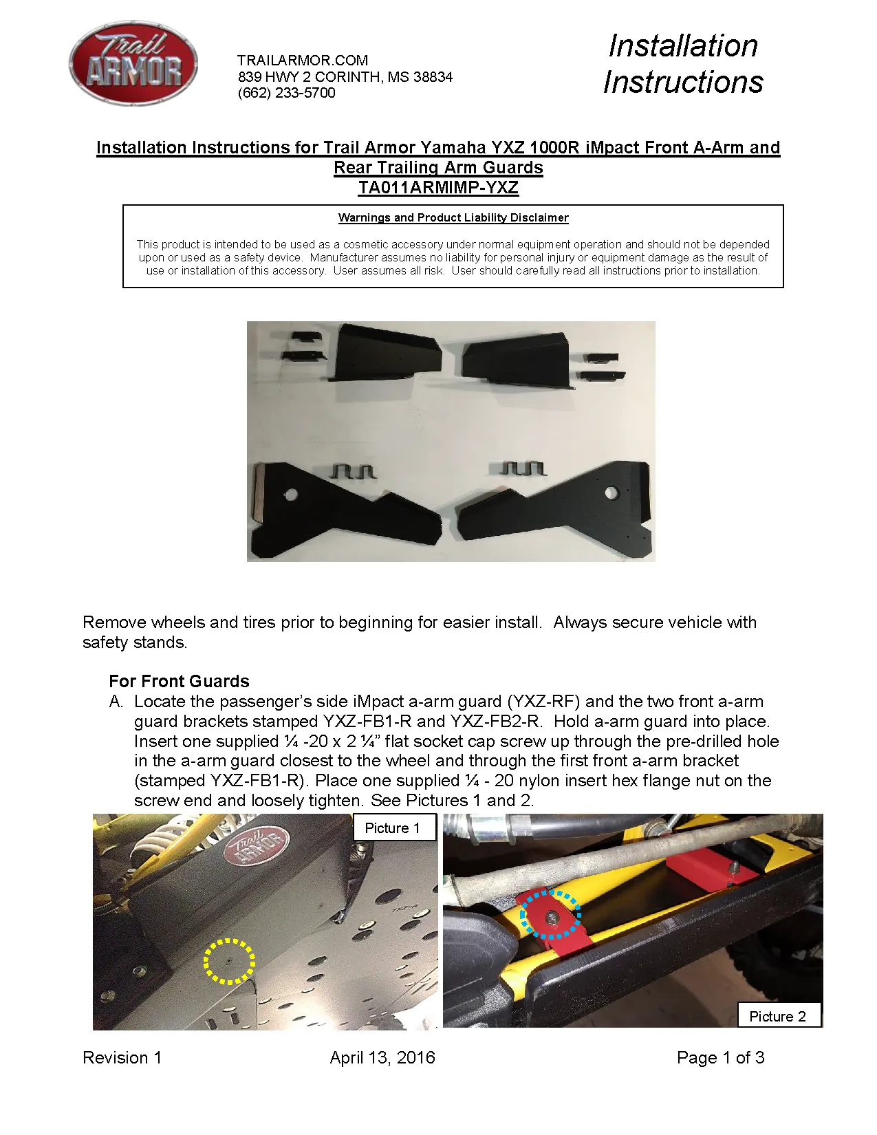 Trail Armor Yamaha YXZ 1000R iMpact A-Arm CV Front and Rear Trailing Arm Guards 2016 - 2025