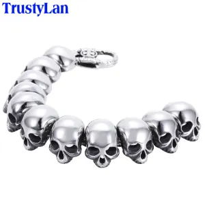 TrustyLan Cool Rocker Stainless Steel Skull Man Bracelet Fashion Mens Masculine Jewelry Men's Skeleton Bracelets & Bangles Gift