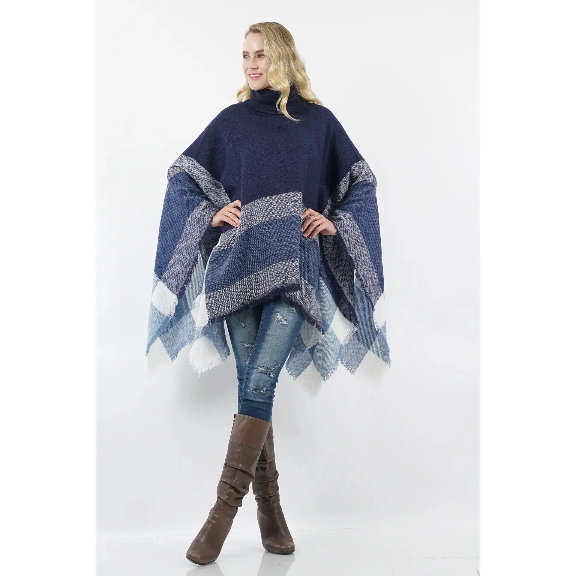 Turtleneck Fringed Hem Poncho- New Colors!!