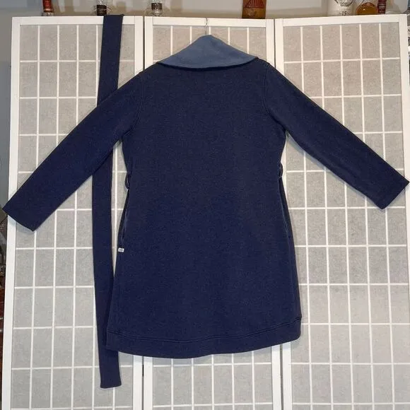 UGG Blanche II Navy Blue Fleece Lined Belted Wrap Robe Cozy Lounge Spots S/M