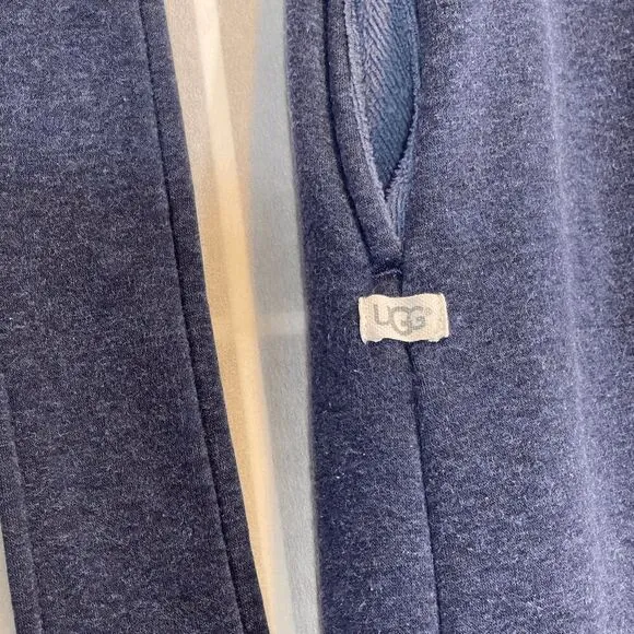 UGG Blanche II Navy Blue Fleece Lined Belted Wrap Robe Cozy Lounge Spots S/M